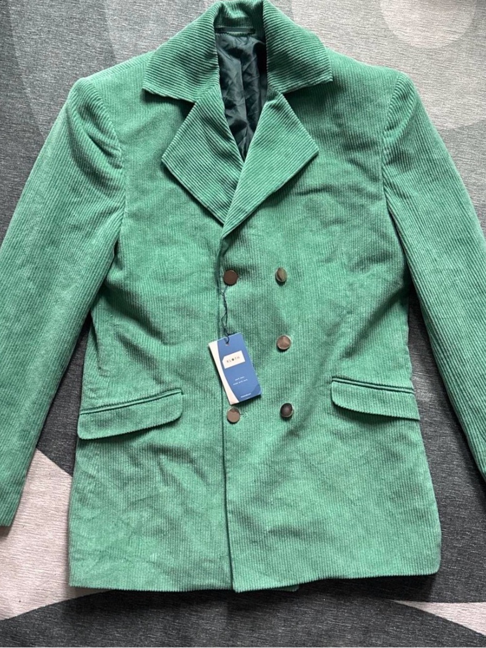 Green Corduroy Double-Breasted Men's Jacket